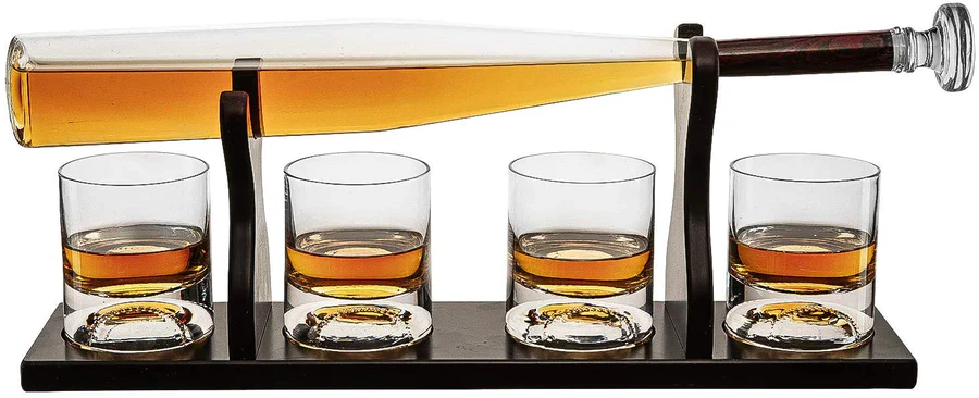 Baseball Bat Whiskey Decanter Set with 4 Baseball Glasses - Image 4