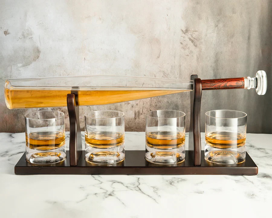 Baseball Bat Whiskey Decanter Set with 4 Baseball Glasses - Image 5