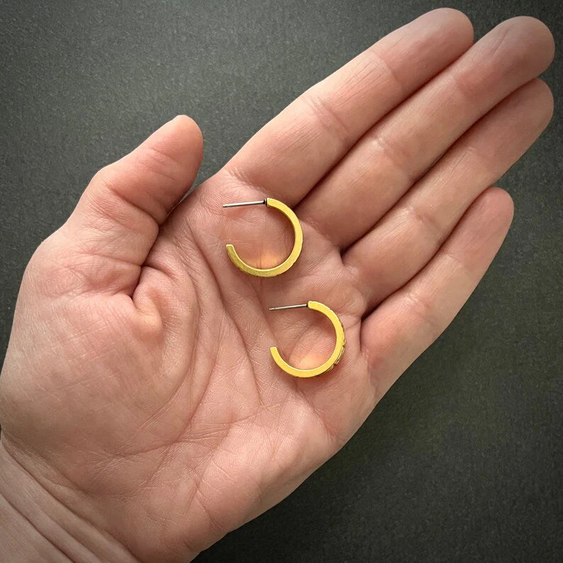 Gold Star Post Earrings, Half Hoop, Simple Everyday Studs, JohnnyGirl Jewelry - Image 5