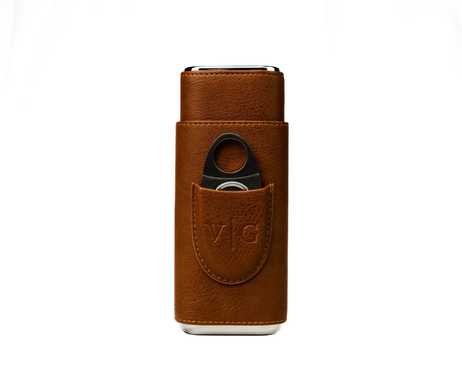 Luxury Brown Leather Cigar Case With Cutter - Image 4