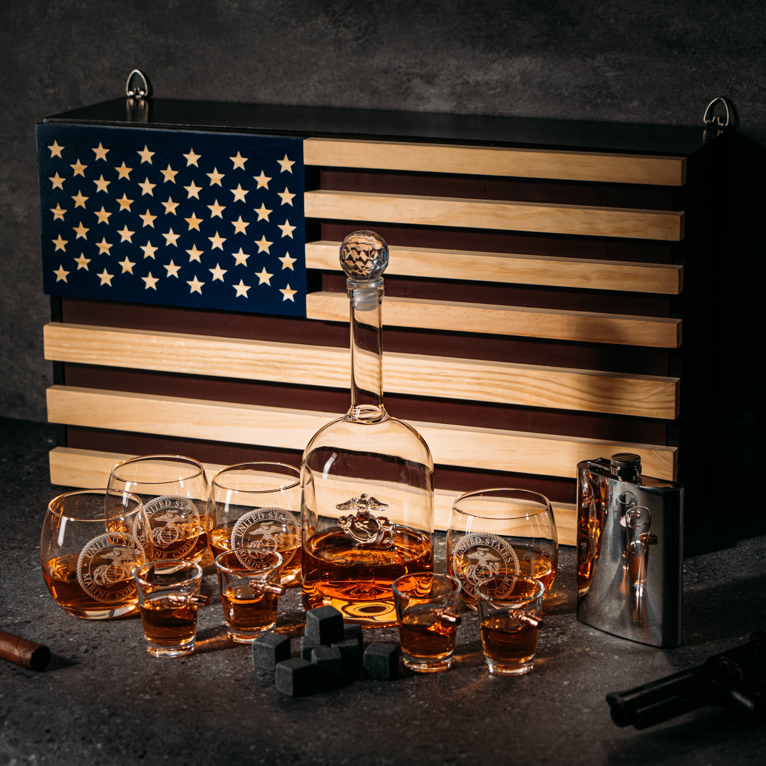 Marine Big Box Wall Decor with Decanter, 4 whiskey glasses - Image 4