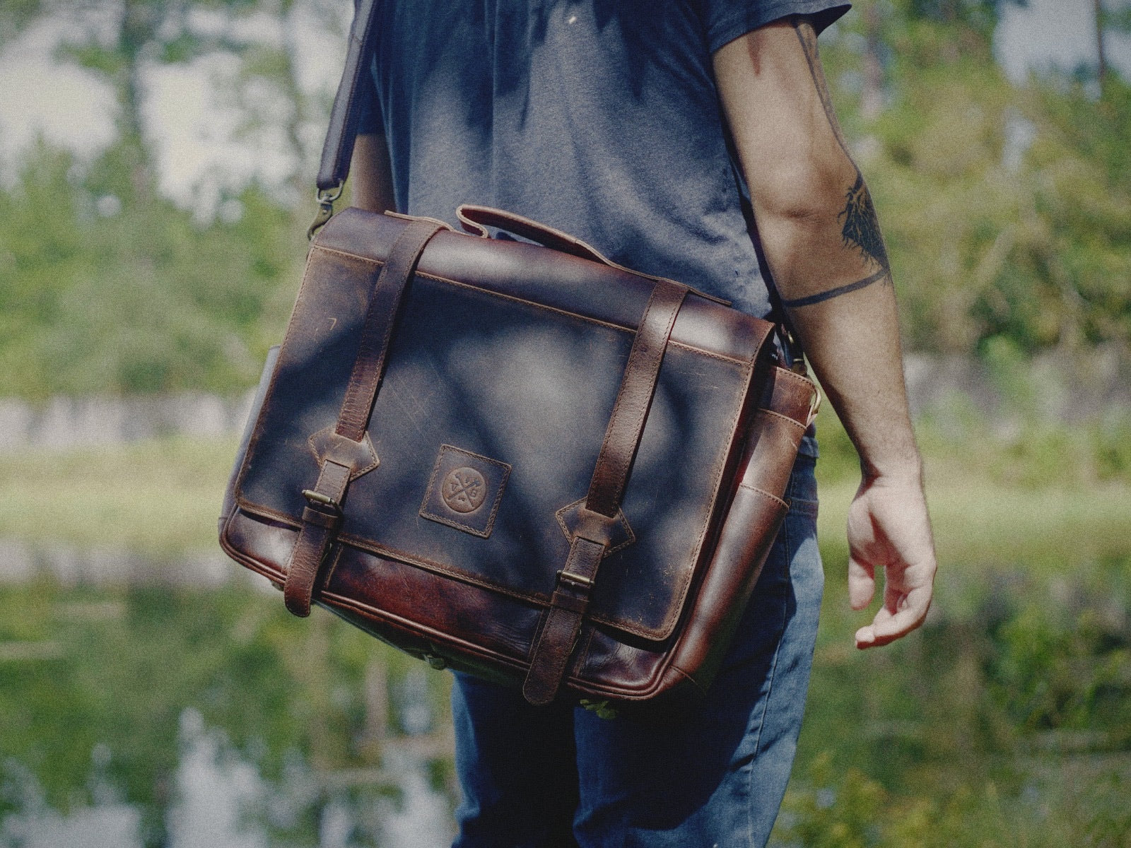The “Lewis” Buffalo Leather Messenger Bag - Image 12